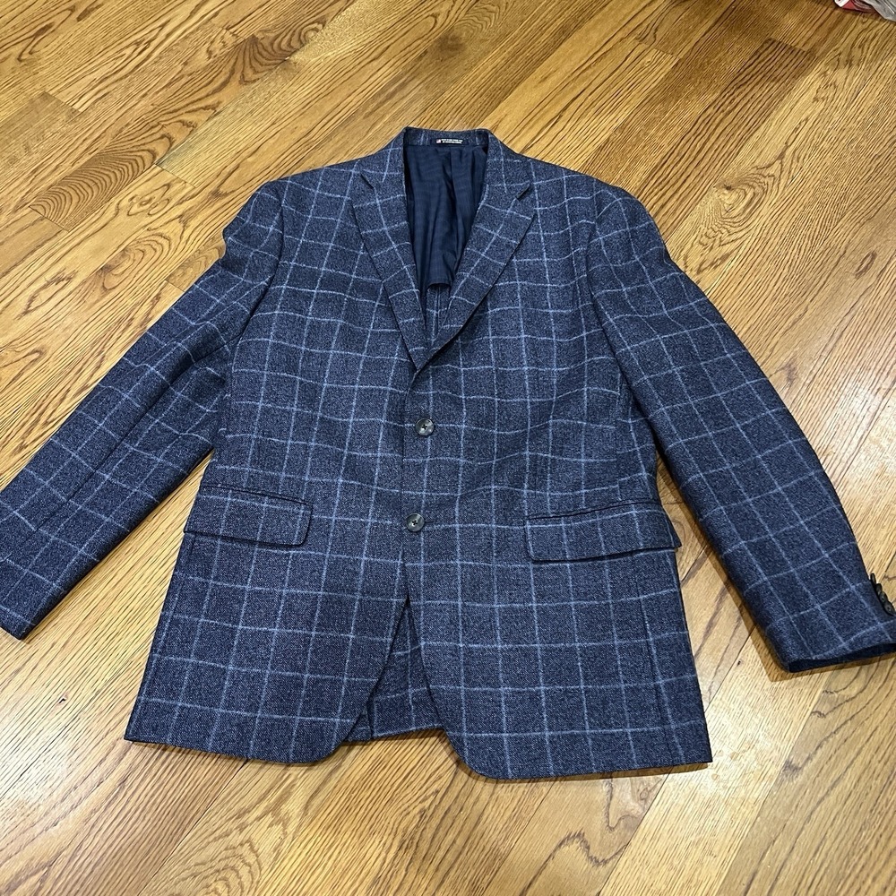 Hart Schaffner Marx Blazer Mens 44L Blue Plaid Sport Coat 2 Button‎ Made in USA